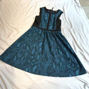 Rebecca Taylor Dress Fit & Flare Blue Black Python Snake Sleeveless Knit Sz 8